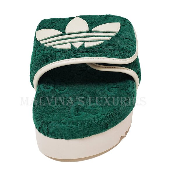 GUCCI MENS SHOES ADIDAS X GG GREEN COTTON SPONGE PLATFORM SANDAL SLIDE sz 9 9.5 - Picture 7 of 16